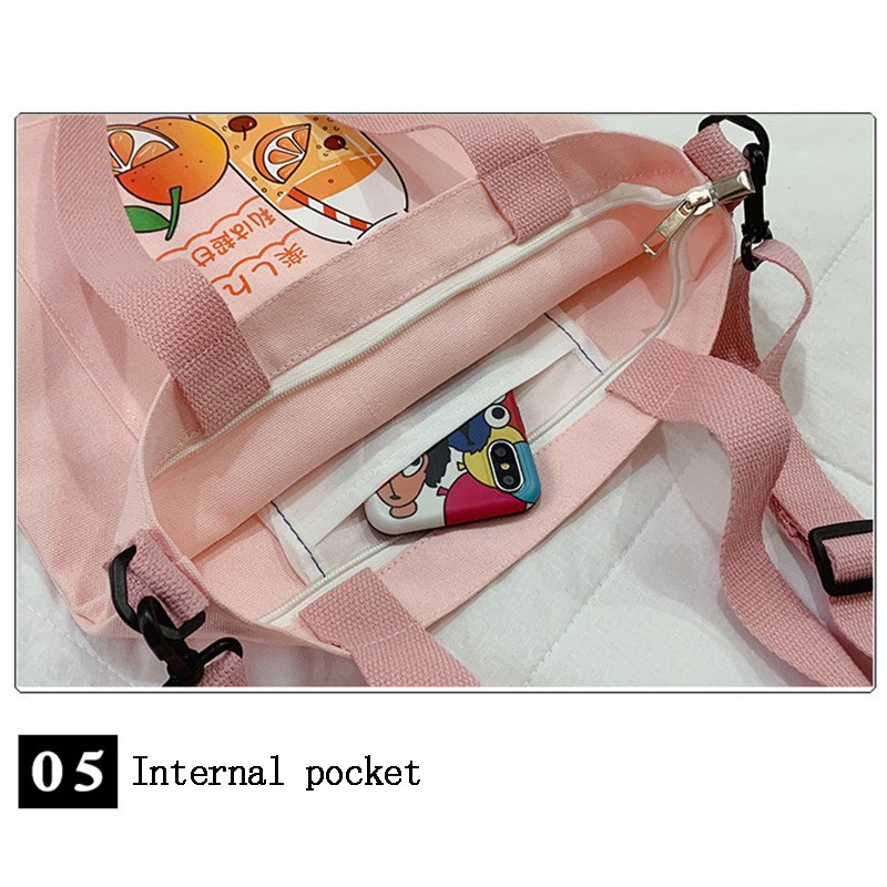 2021 women canvas shopper bag with print shopper tote bag girls summer bags female cartoon orange shoulder bag school bag