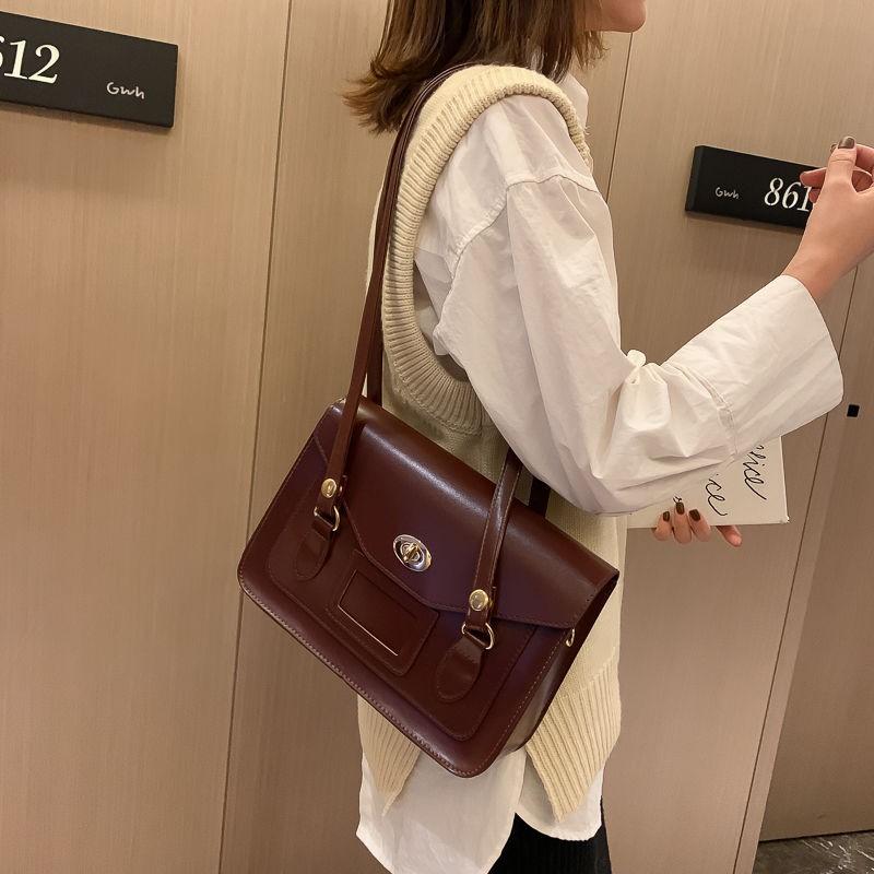 Xiuya Vintage Shoulder Bags for Women 2022 Autumn Japanese Style Solid PU Leather Messenger Bag Woman Bag Female Bag