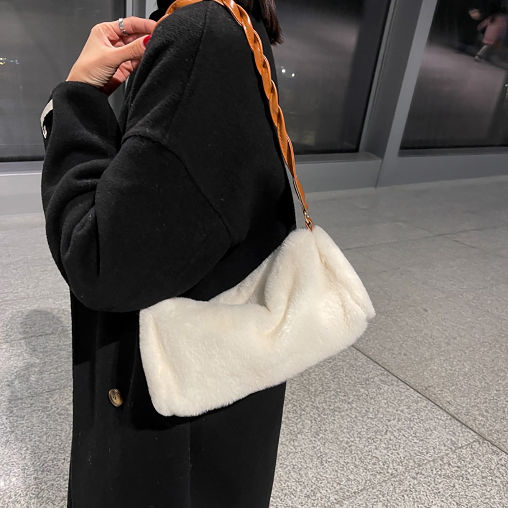 Women PU Leather Plush Fur Bag Autumn Winter Small Zipper Armpit Brand Designer Bags All Match Phone Shoulder Bags