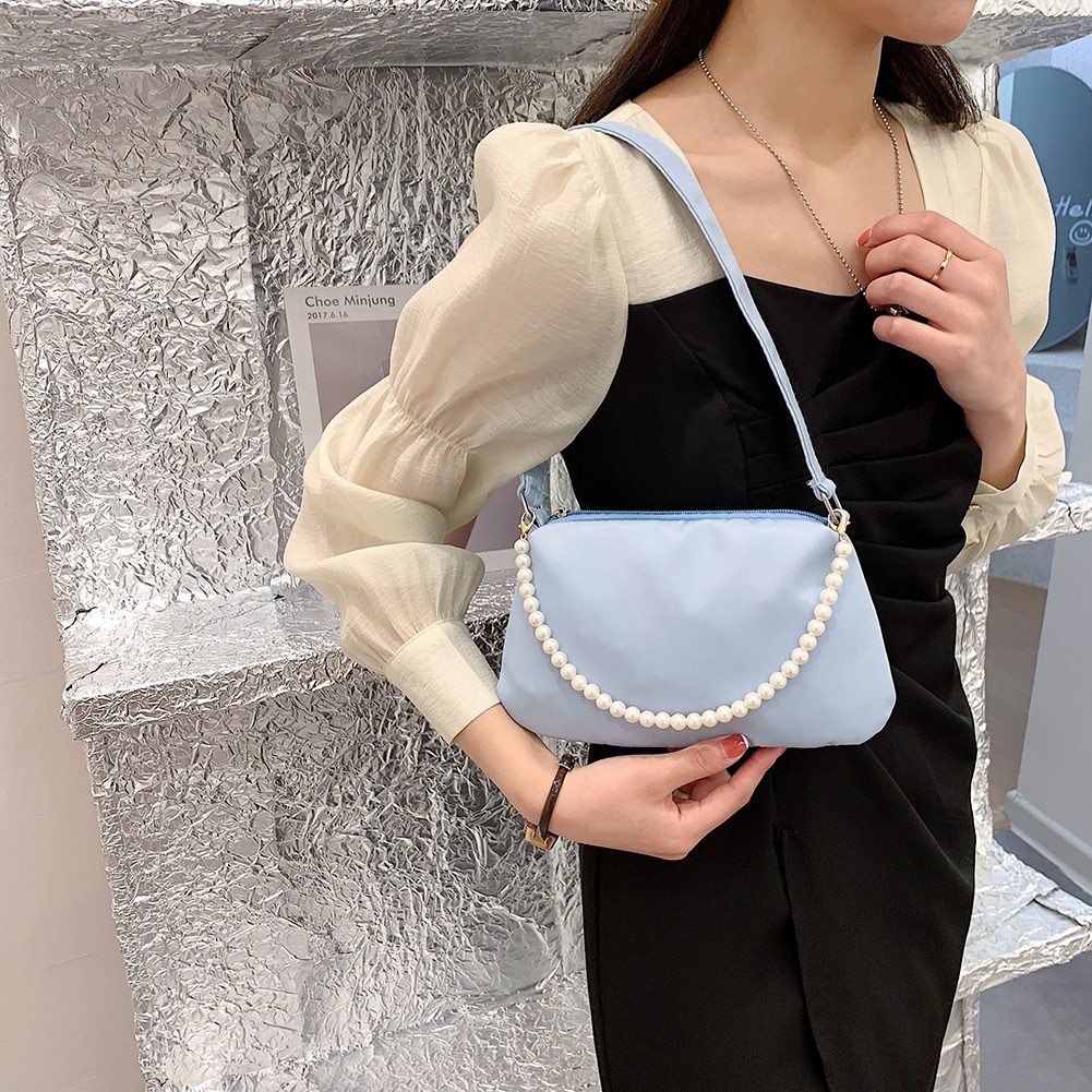 Fashion Women Nylon Underarm Shoulder Bags Pearl Color Small Bags Casual Lady Clutch Luxury Brand Designer Handbags