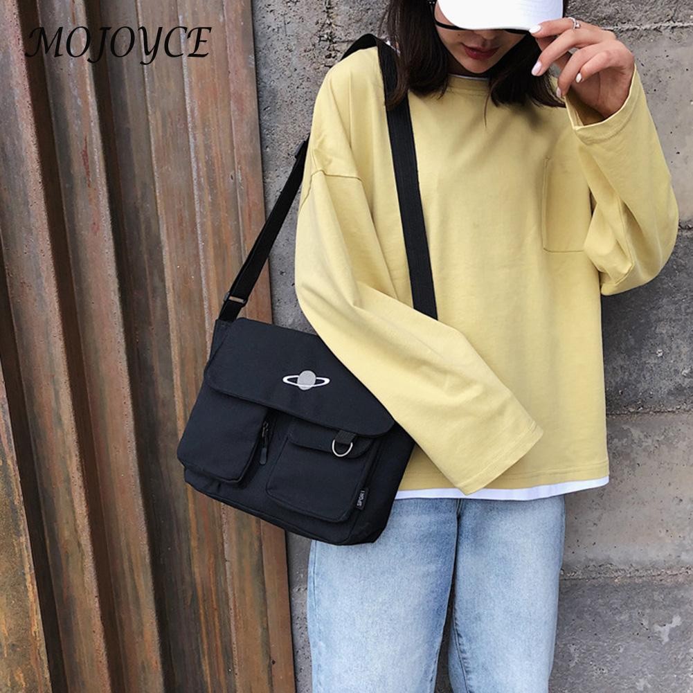 Fashion Student Zipper Crossbody Bags Solid Color Shoulder Bags Casual Ladies Bags Canvas Messenger Bags