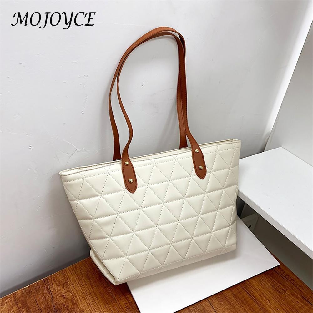 Women PU Chain Shoulder Bag Thread Embroidery Handbag Retro Designer Large Lattice Casual Ladies Shopping Bags Underarm Bag