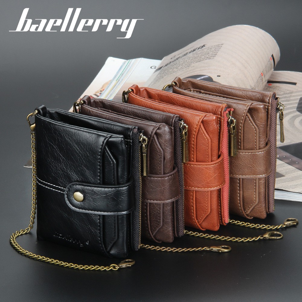 Luxury men's wallet with anti-theft chain card holder wallet fashion retro coin purse leather mini wallet passport cover for men