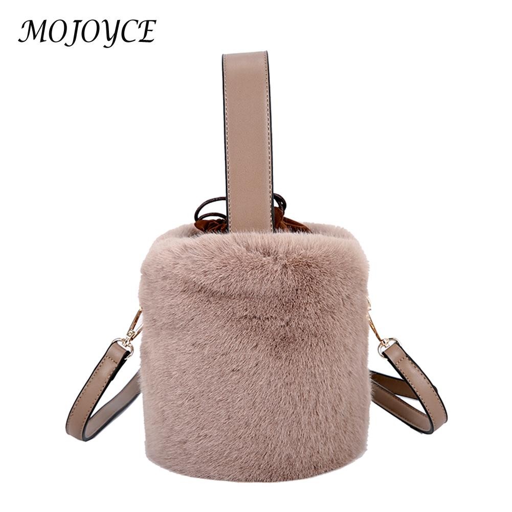 Fashionable Women Shoulder Bags Plush Drawstring Solid Color Casual Ladies Bag Bucket Shoulder Drawstring Handbags