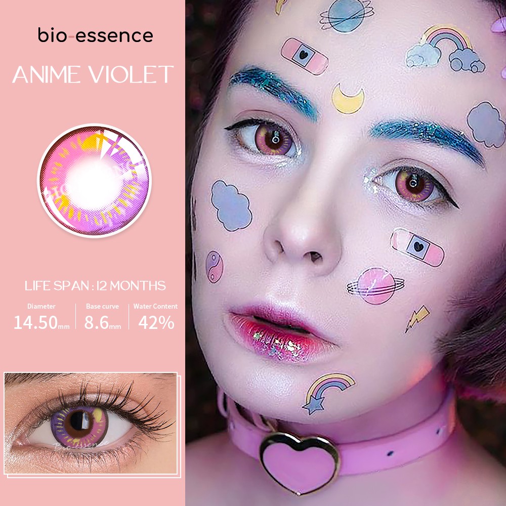 Bio-essence 2pcs/pair cosplay color contact lenses for eyes cartoon anime accessories pruple pupil lens for all