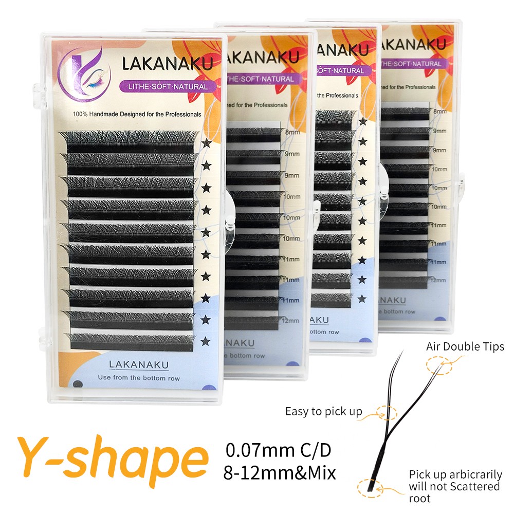 LAKANAKU YY Lashes Bouquets Eyelashes Split Tips Lashes Wholesale Supplier Cashmere Extensions Mink Lashes YY Cílios