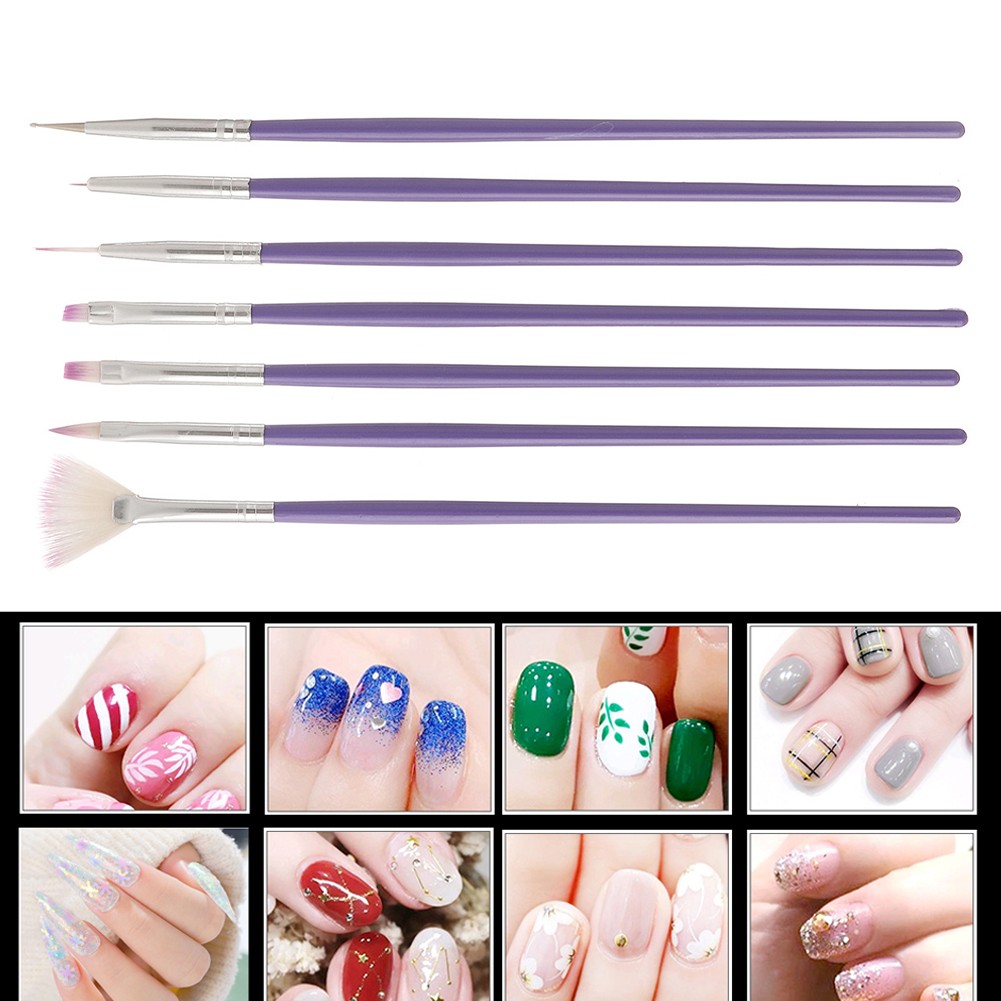 7pcs Nail Design Painting Pen Brush UV Gel Nail Polish Row Dotting Builder Drawing Carving Nail Art Brush Set Manicure Tools Por