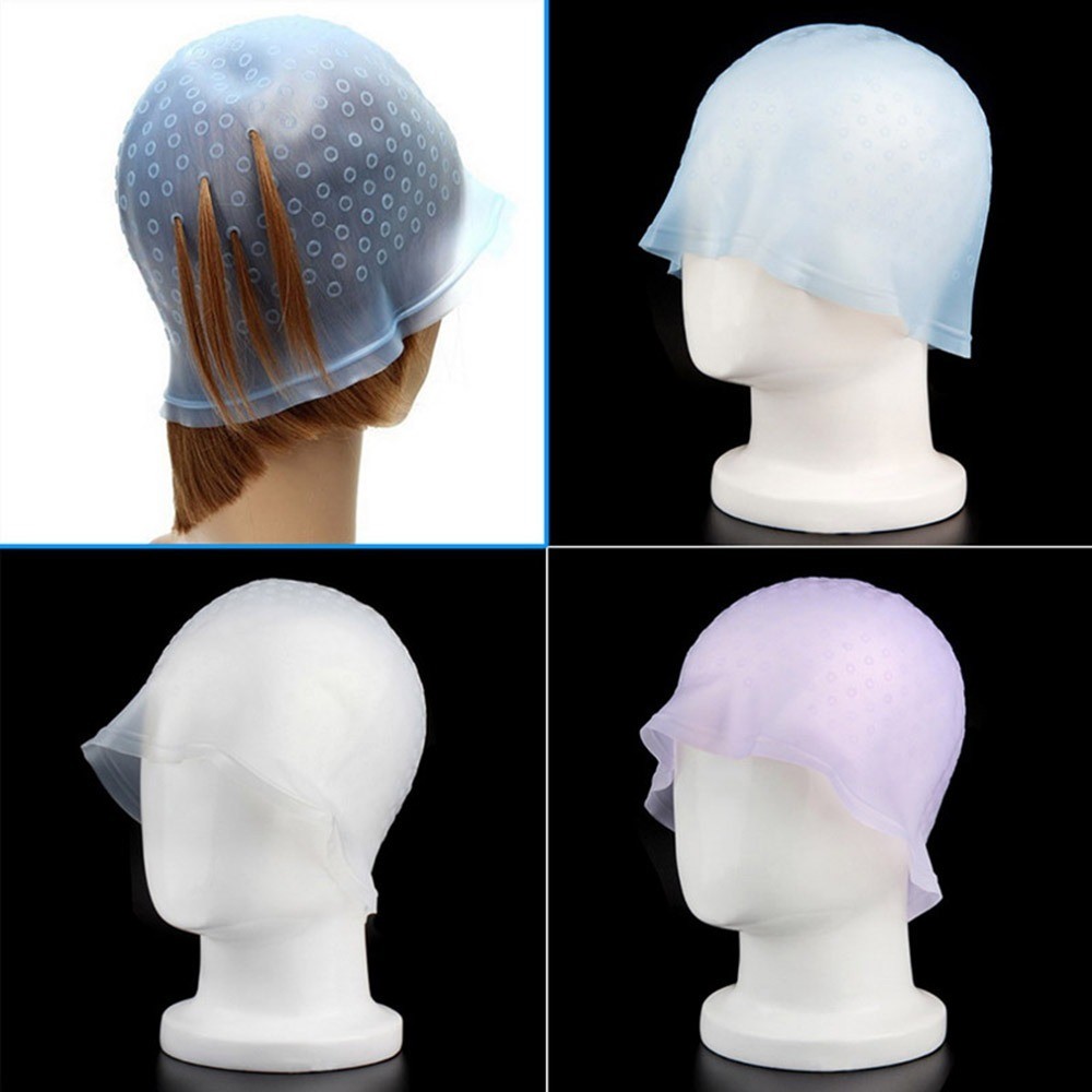 Reusable Silicone Tie Dye Hats Hair Coloring Hightligting Pick Up Dye Hair Color Cap With Metal Hook Hair Salon Equipment