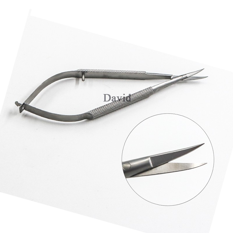 Microscopic instruments 12.5 cm small scissors, serrated conjunctiva, forceps probes, hooks, spoons, beaters, forceps