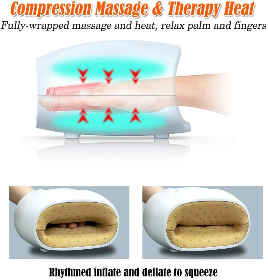يد كهربائية مدلك مع العلاج الحرارة ، Nuaer النخيل الاصبع ثلاثية الأبعاد ضغط الهواء تدليك للنفق الرسغي ، وصلات قاسية