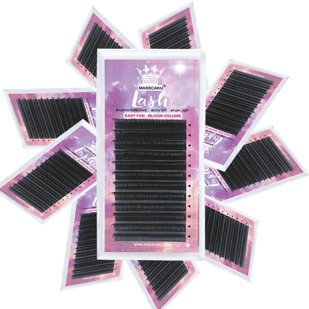 MASSCAKU 1 Second Easy Fan Lash Premade Size Auto Fans Blooming Eyelash 0.05/0.07/0.10mm 8-16mm Long Lasting For Building Lash