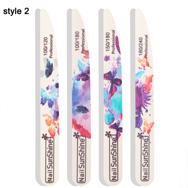 10pcs/lot Wooden Nail Files 100/120/150/180/240 Butterfly Printed Strong Emery White Wood Files Buffer UV Gel Polisher Tools