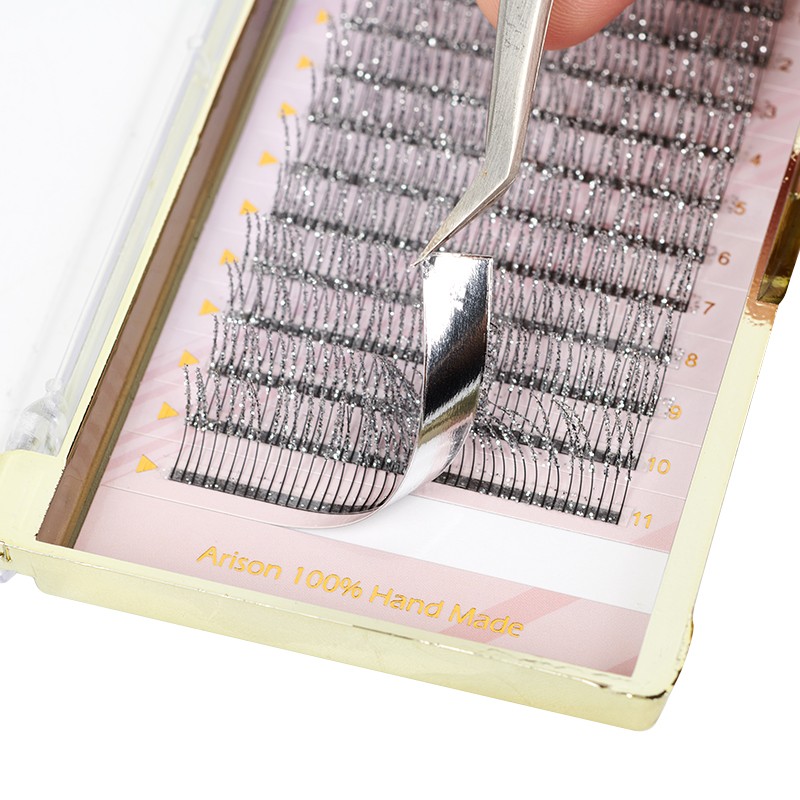 12 Strips Fashion Glitter Eyelash Extensions C Curl 0.15mm Individual False Eyelashes Glitter Silver Metallic Colored Lashes