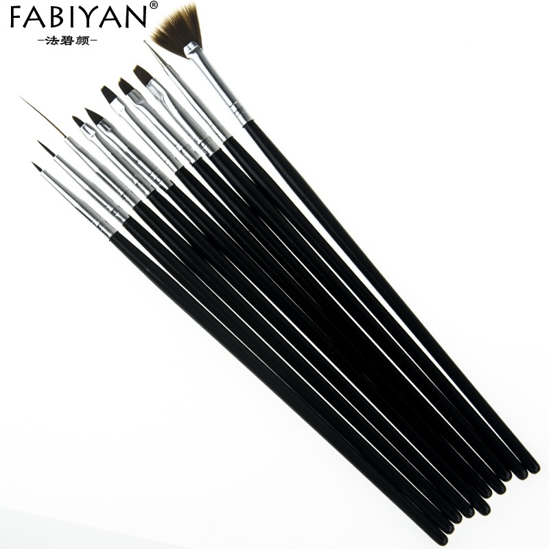 10pcs Nail Art Brush Liner Dotting Fan Design Acrylic Crystal Flat Painting Drawing Carving Pen UV Gel Manicure Tool Set