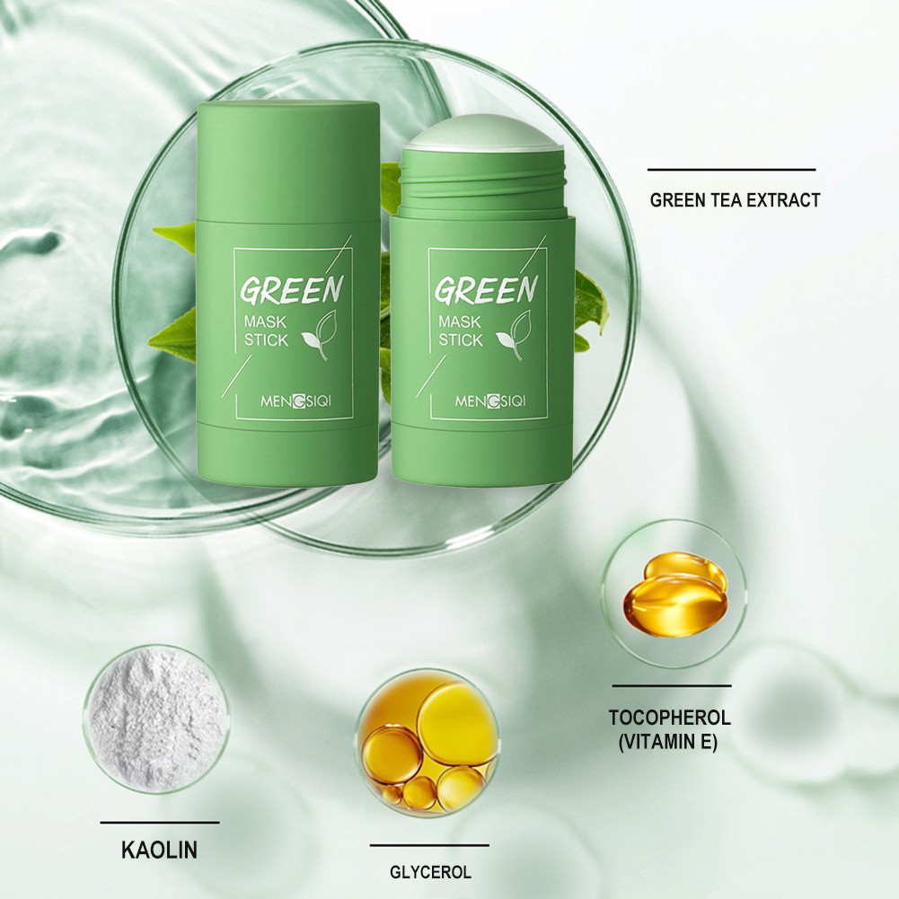 Green Tea Mask Solid Face Mask Oil Control Stick Moisturizing Cleaning Mask Acne Treatment Blackhead Removing Pores Purifying