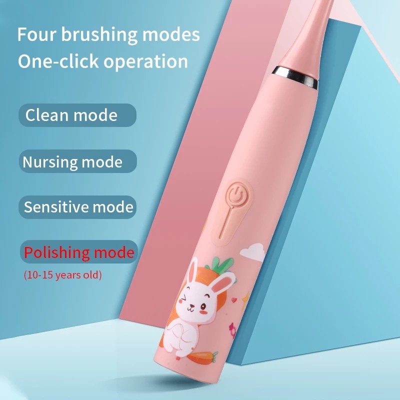 Children's Electric Toothbrush Cartoon Pattern for Kids with Replacement Teeth USB Charger Ultrasound Replaceable Head