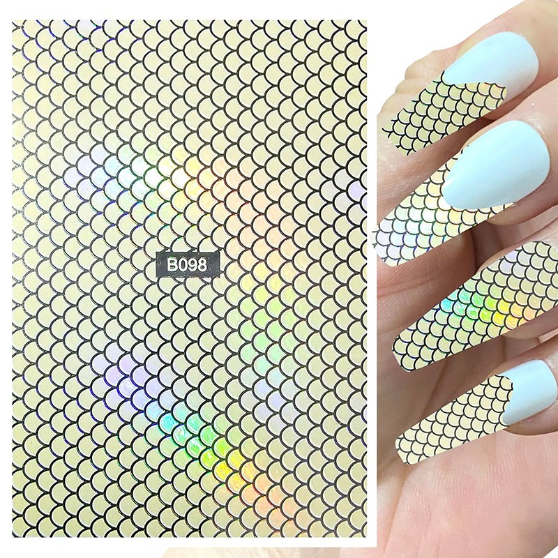 1 Sheet Nail Art Holographic Fish Scales Shaped Sticker Self Adhesive 12 Colors Nail Foil Decals Manicure Adhesive Laser Decals