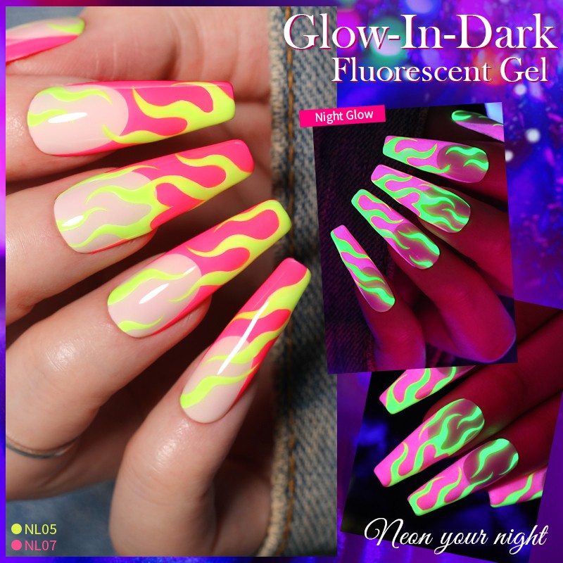 Born Pretty Pink Color Luminous Gel Nail Polish Glow In The Dark Neon Fluorescent Soak Off UV LED Top Coat Semi Permanent Varnish