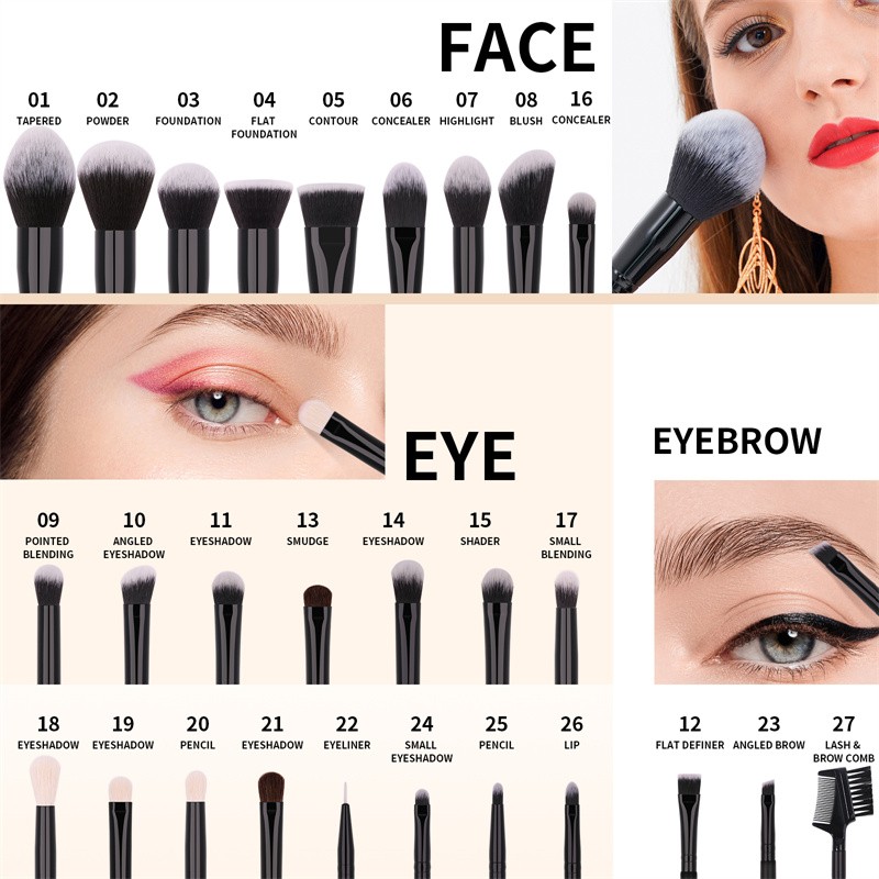 DUcare Makeup Brushes Set 8- 27pcs Powder Foundation Eyeshadow Synthetic Goat Hair Cosmetics Make Up Brush pinceaux de maquillage