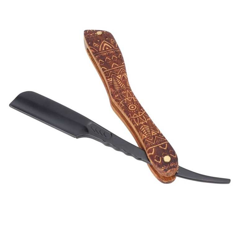 Manual Shaving Blade Rack Stable Rosewood Clip Type Cutter Head Straight Edge Blade Holder Anti-slip Handle for Hair Salon