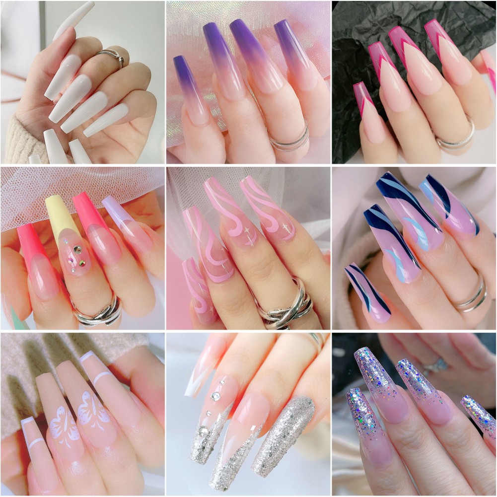 24pcs/box Wearable Fake Nail Set 2022 Popular Full Coverage Nail Art Patch Colorful Beauty Artificial Fake Nails