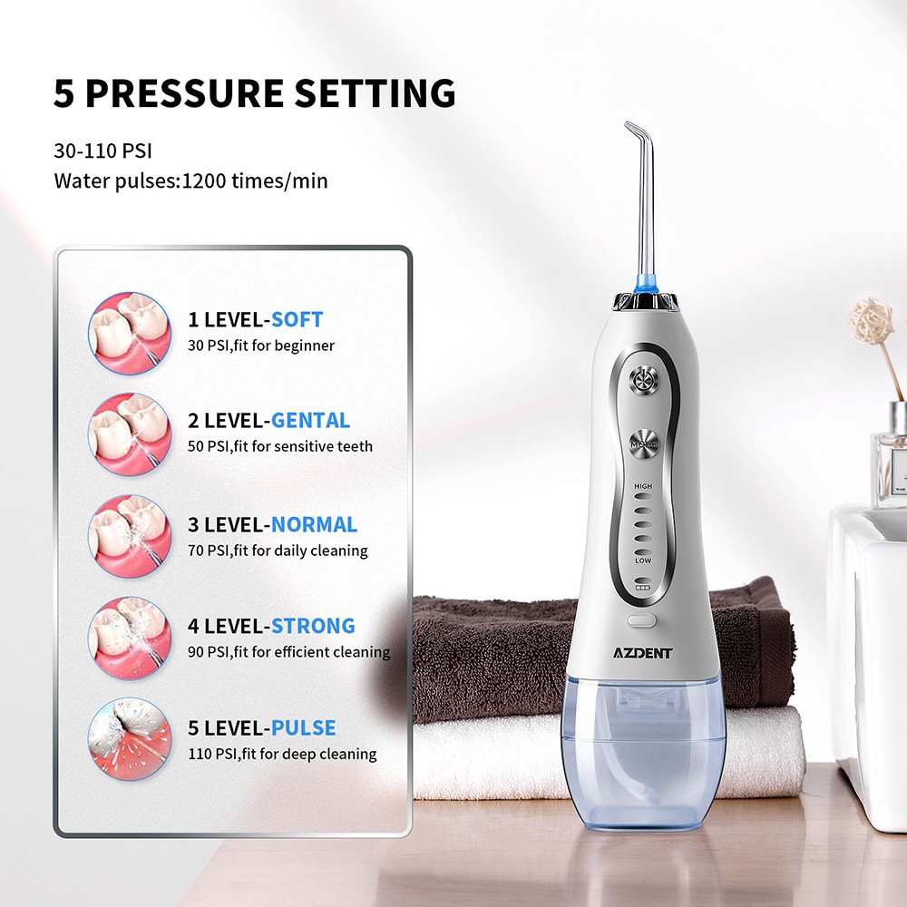 AZDENT Newest HF-6 5 Models Electric Oral Irrigator With Travel Bag Cordless Portable Water Dental Flosser 5pcs Jet