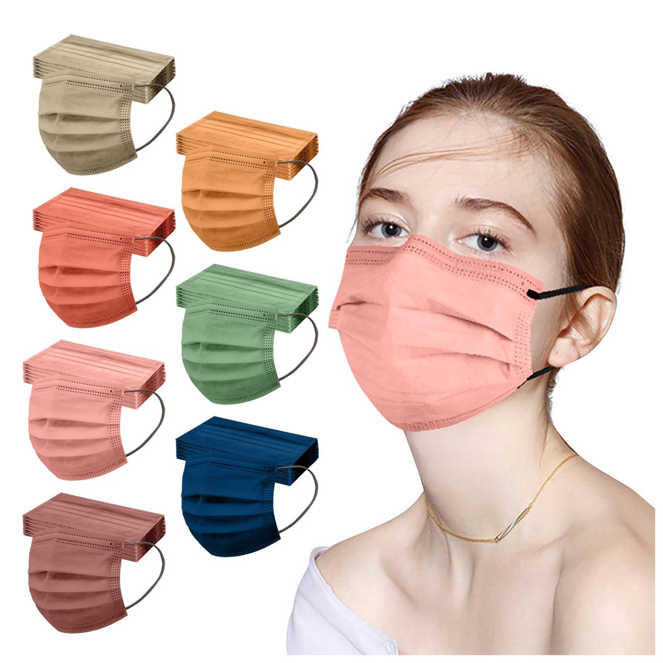 50pcs Adult Disposable Face Mask Brown Solid Color Mask Printing Face Mask 3 Layer Melt Blown Cloth Adult Disposable Mask masque