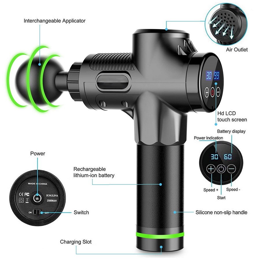 LCD Pistolite Massage Gun Electric Massager Vistula Gun Neck Foot Leg Shoulder Deep Muscle Massager