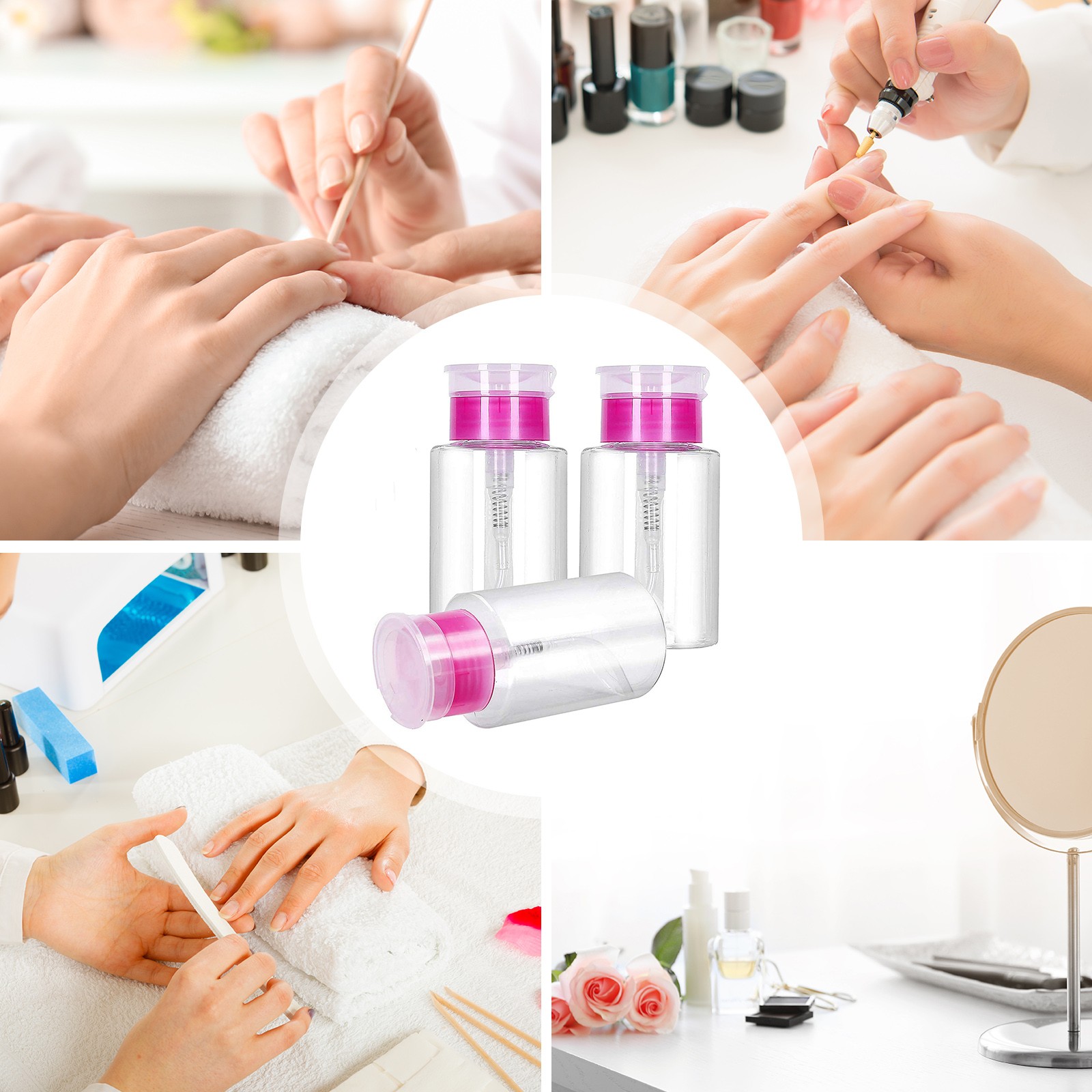 3pcs Push Down Dispenser, Nail Polish Remover Empty Bottle Container, 180ml