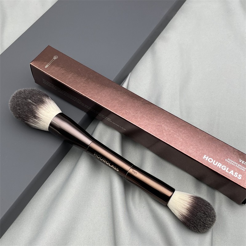 Hourglass Veil Ocean Double-end Makeup Brushes Soft Powder Highlighter Sculpting Blush Bronze Metal Handle Cosmetic Tools