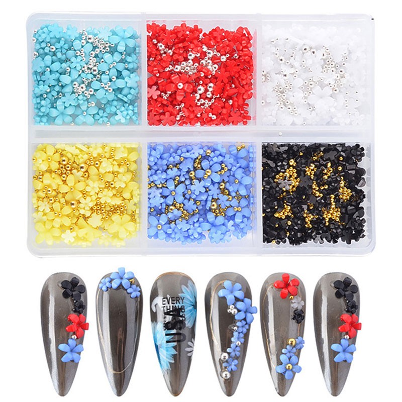 3D Acrylic Flowers Mix Bead Nail Jewel Nail Jewelry Nails Trims Manicure Pearl Flower Five Petal DIY Nail Art