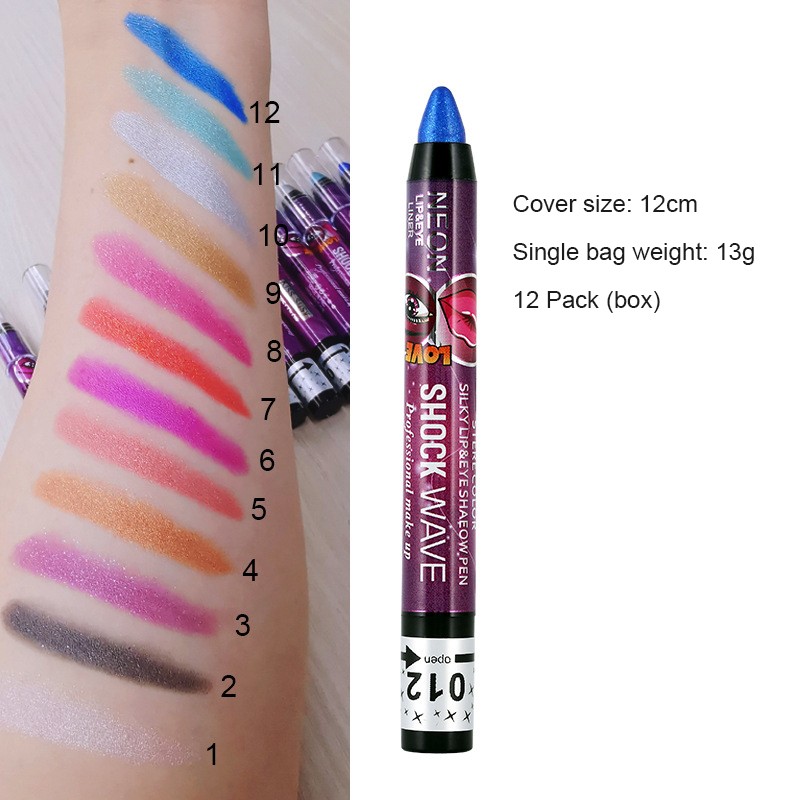 12 Colors Highlighter Eyeshadow Pencil Waterproof Glitter Matte Eye Shadow Makeup Pigment Cosmetic White Eyeliner Pen