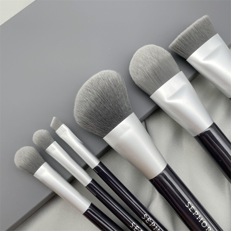 Sephora 6Pcs Set Makeup Brushes With Bag, Charcoal Infused Concealer Loose Powder Precision Sweep Foundation Eyeliner Brush Kit