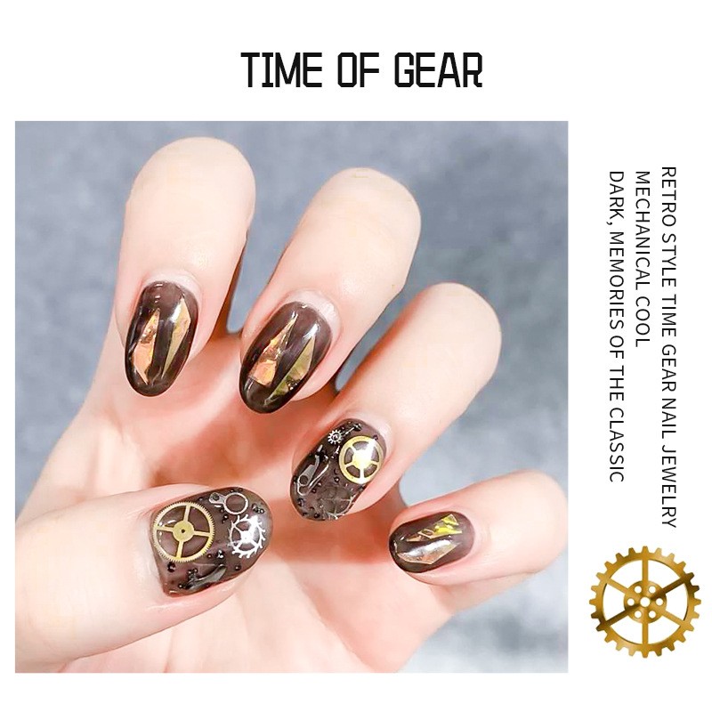 1 Box Steampunk Nail Art Miniature Ultra-thin Alloy Gear Gold Silver Patch Mixed 3D Metal Rivets DIY Nail Art Decoration Accessories