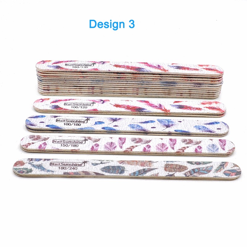 20pcs Thicken Wooden Nail Files 100/120/180/240 Printed Sandpaper Wooden File Professional Washable Nails Accessories Manicure Tool