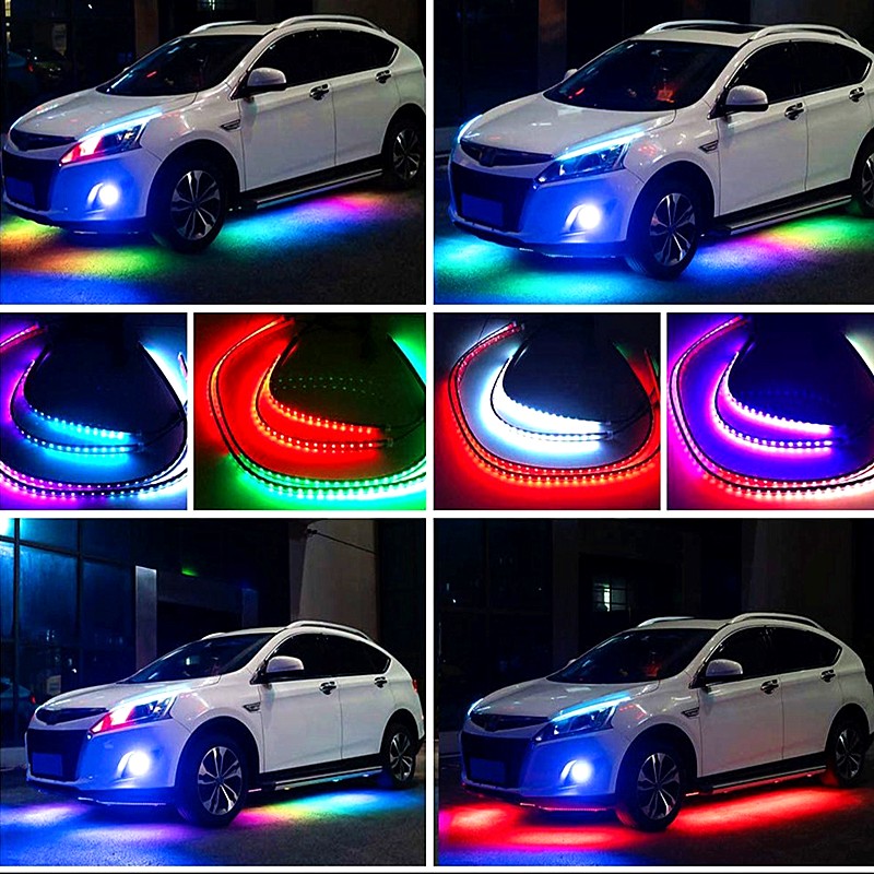 Car Underbody Lights Neon Flexible LED Strip Light Auto Underwater Lamp APP Control Flowing RGB Ambient Atmosphere Lamp