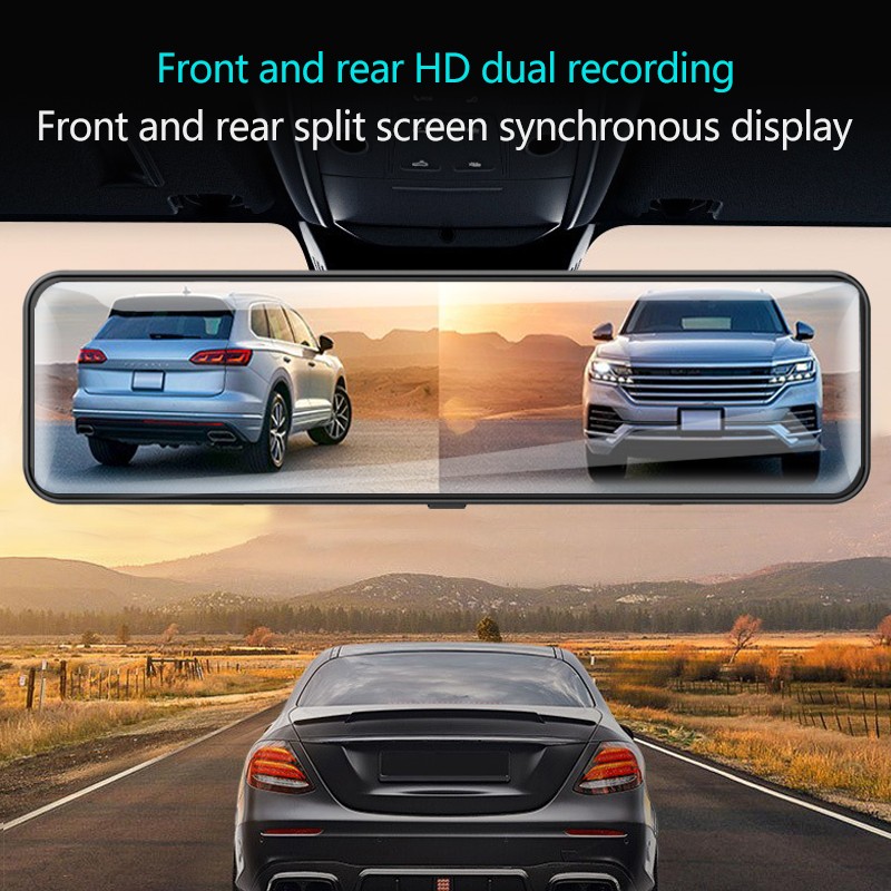 TOTNG Car DVR Touch Screen Stream Media Dual Lens 1080P Video Recorder 12" Dashcam Rearview Mirror With 1080P Rear Camera