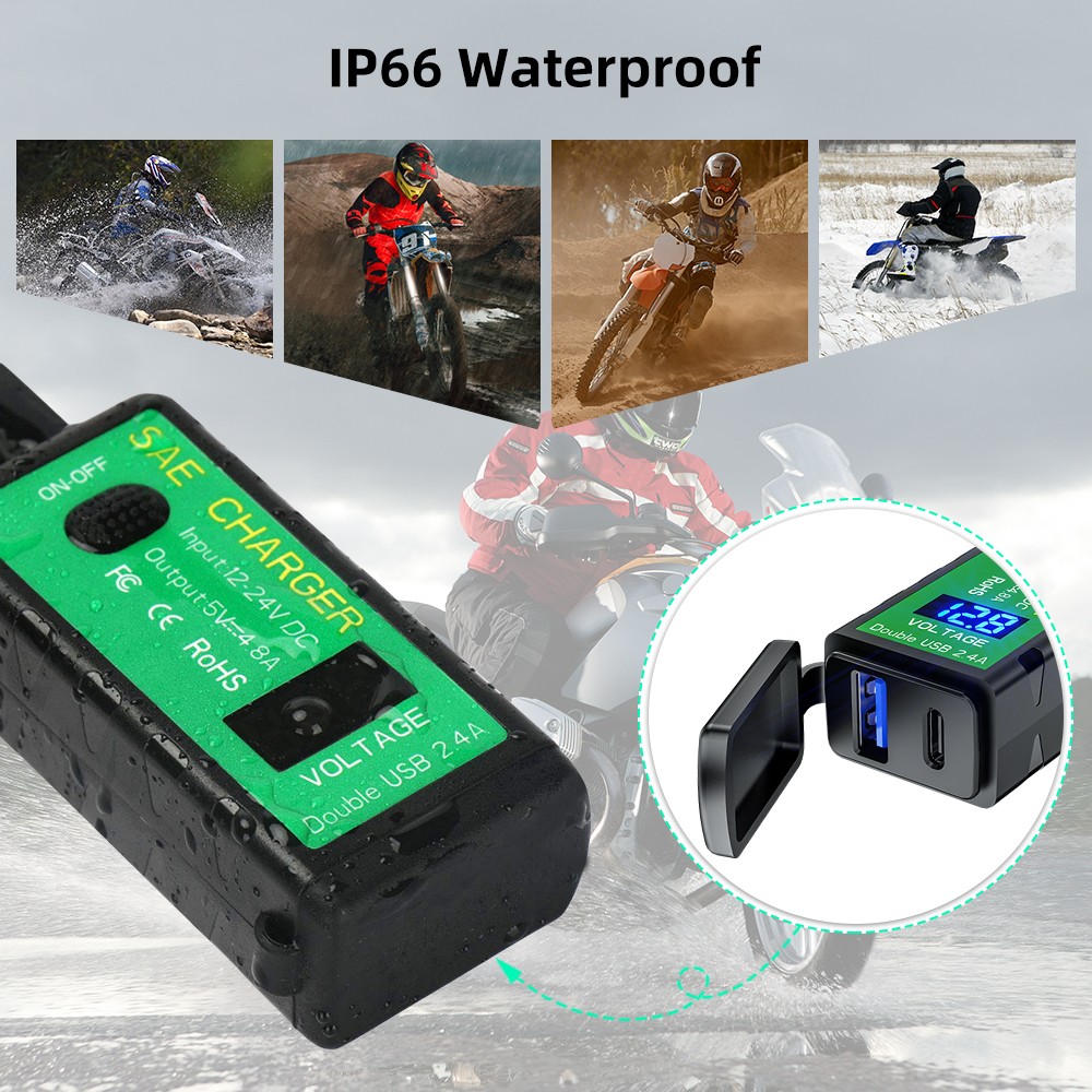 Deelife USB Charger Motorcycle Waterproof Voltmeter Motorcycle Moto Motor 12V Electrical Socket Dual Port Fast Charging