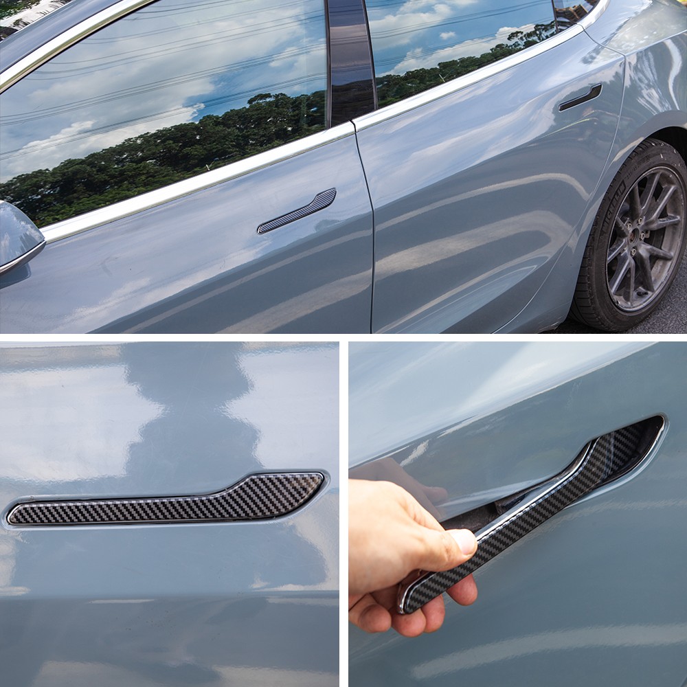 Tesla Model 3 Model Y Car Door Handle Wrap Decoration Stickers 4pcs Set ABS Plastic Modified Handle Cover Protector Kit