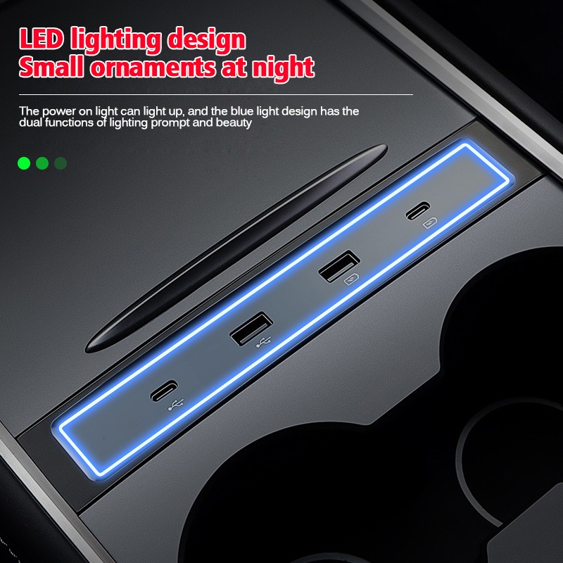 For Tesla 2021-2022 Model 3 Model Y 27W Intelligent Fast Charger Docking Station USB Ext Hub Interior Decoration Accessories