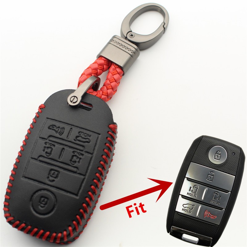 FLYBETTER - Genuine Leather Smart Key Fob Case for Kia, Sedona, Grand, Carnival, Sorento L580, 6 Buttons