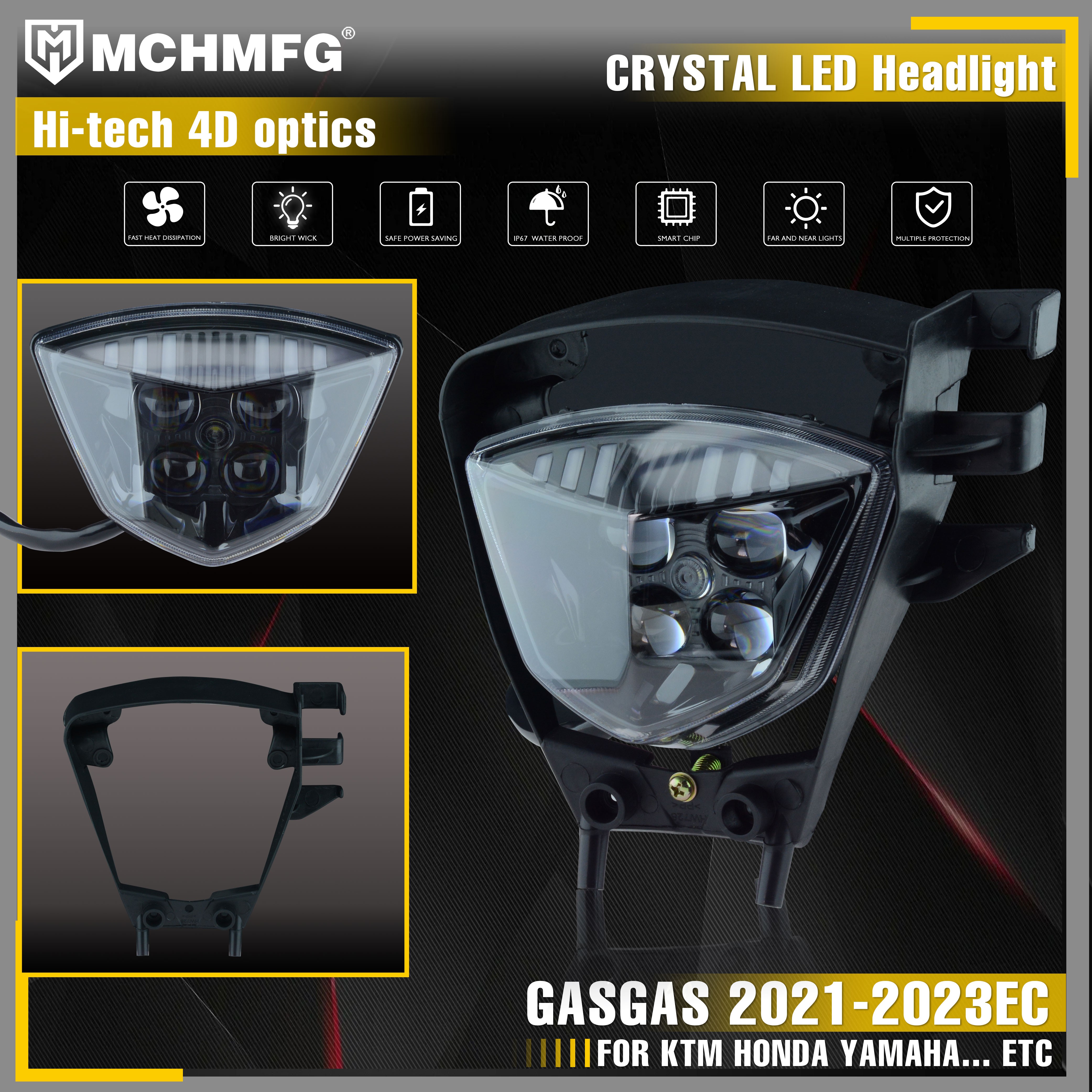 MCHMFG LED Crystal Motorcycle Headlight Headlight For Gasgas 2021-2023 EC 2021 2022 2023 Enduro Motorcycle