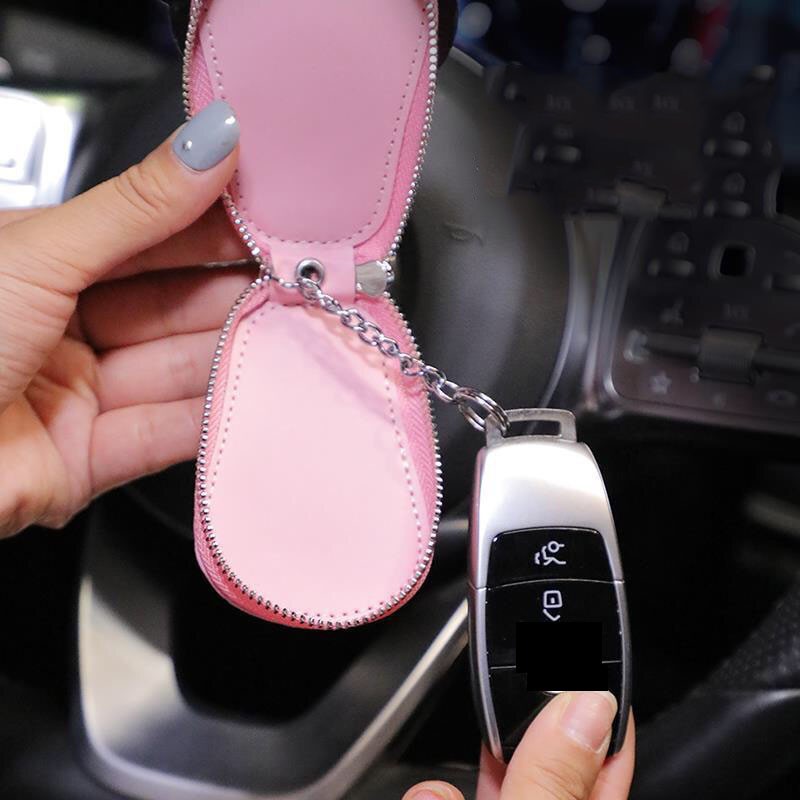 Genuine Leather Car Key Case Mini Car Key Cover Cute Keychain Storage Bag Purse Key Chain Pendant Girl Gift Car Accessories