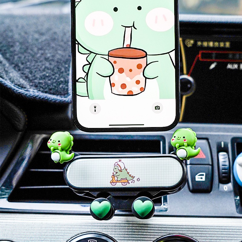 Car Mobile Phone Bracket Men And Women Cute Small Cow、Dinosaur Air Outlet Car Interior Car Navigation Pink Car Accessories