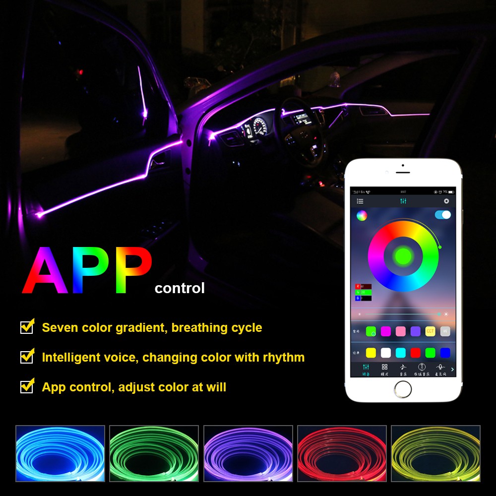 Car Led Decorative Light Atmosphere Lamps Car Party EL Wire Strip Light Auto Dashboard Audio Active APP Control Kit 4m/6m/8m