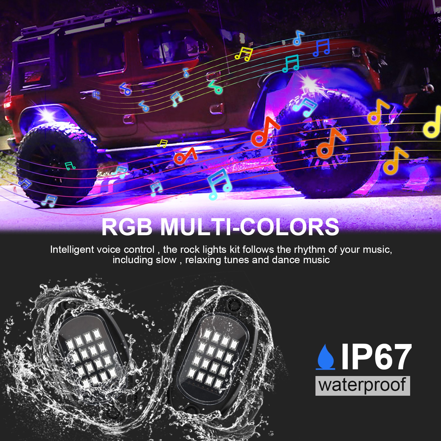 RGB LED Rock Lights Bluetooth Compatible APP Control Music Sync Bodywork Light Undergolw Waterproof Neon Light For Car