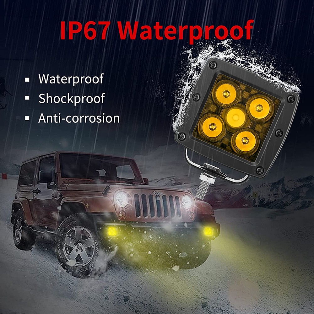 Luyoo 3 Inch LED Light Cubes 12V 24V Amber 3000K Led Work Light Bar For Truck Car Atv 4x4 UTV Boat Spot Driving Offroad Fog Light