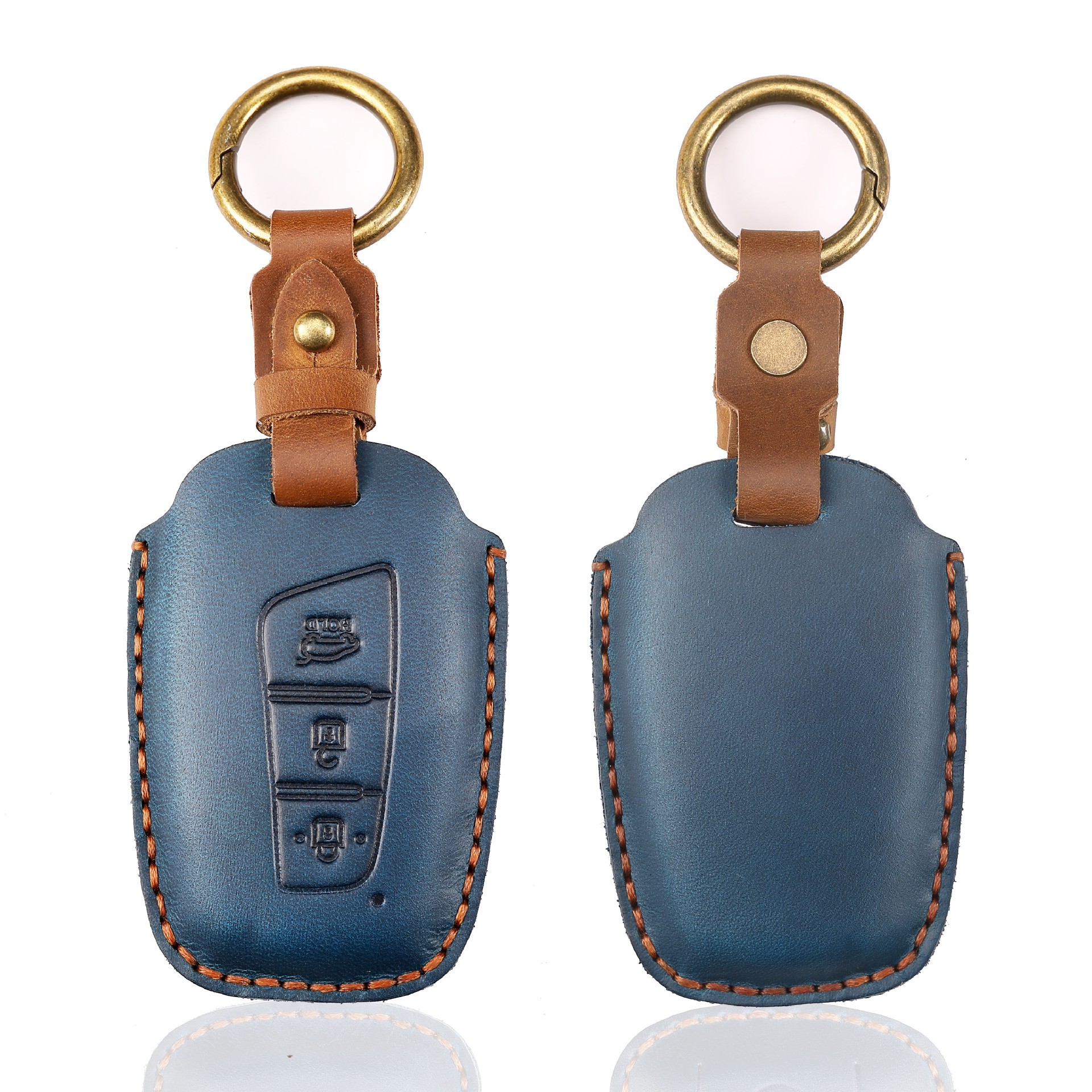 Luxury Leather Key Case Fob Cover Keychain Holder For Hyundai IX35 IX45 Elantra Santafe Equus Genesis Accessories Keyring Bag