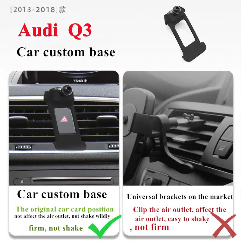 For Audi Q3 2013-2018 Car Cell Phone Holder Air Vent Wireless Charger 360 Rotating Navigation Bracket Support GPS With Logo