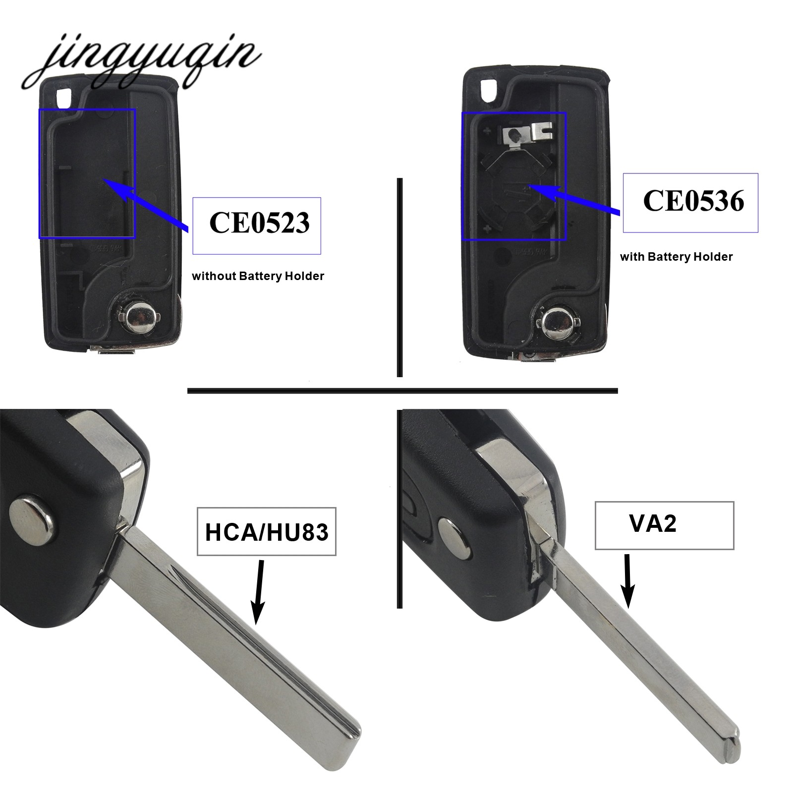 jingyuqin 2 Button Car Key VA2 For Citroen C2 C3 C4 Picasso Alarm Remote Flip Auto Key Fob 433MHz ID 46 PCF7961 ASK Ce0536